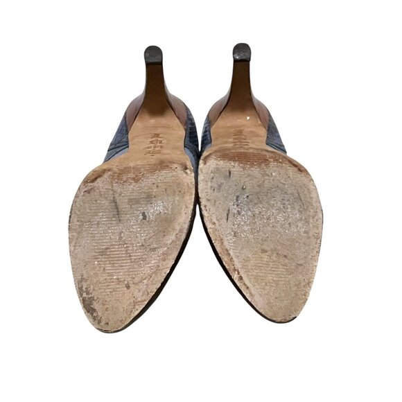 Y2K L.A.M.B. Navy Spectator Pump 7 Stacked Heel Bow Leather Oxford Twee Coquette - Picture 4 of 6